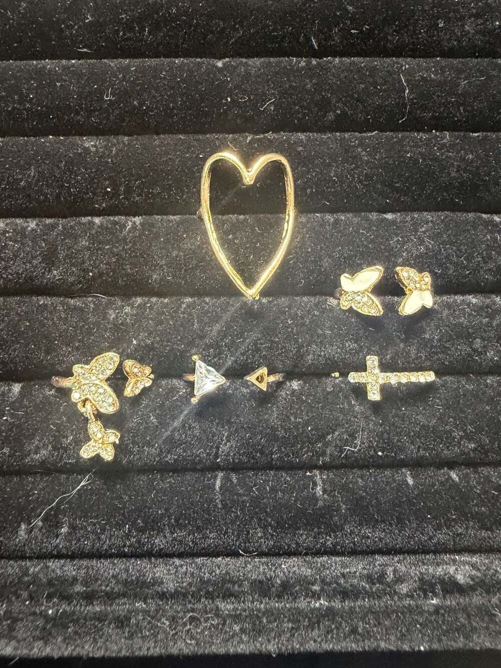 Gold-Tone Fashion Rings Set with Butterfly Cross and Heart Designs